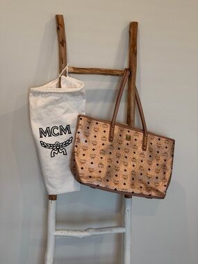 MCM Metallic Rose Gold Visetos Tote